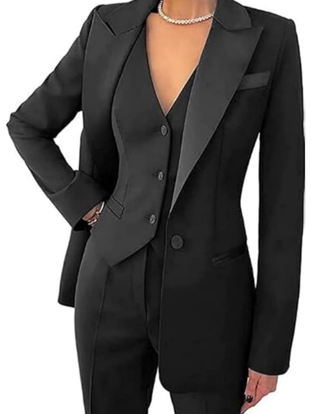 Women's Black Tailored Blazer with Satin Lapel